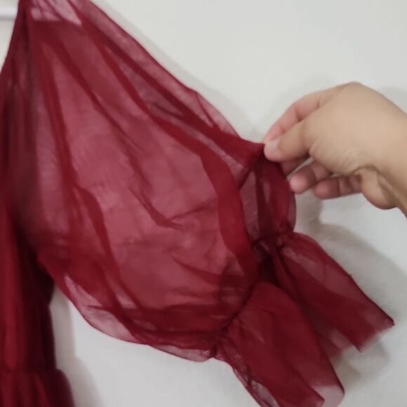 Ever Pretty Deep Red Maxi Gown with Puff Sleeves and Scoop Neck Size XL NWT - Picture 4 of 10